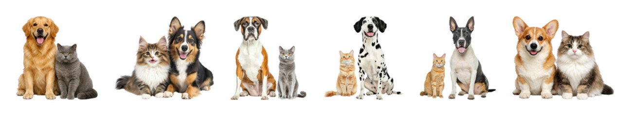 Fototapeta premium PNG Adorable pets sitting together on transparent background