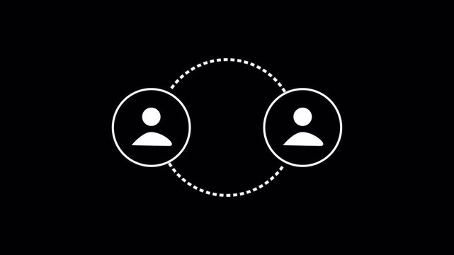 Two user profile icons connected by a dotted loop on black, useful for team links and communication concepts