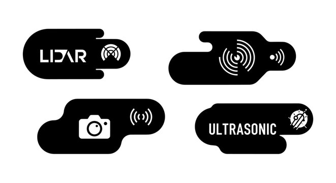 Lidar, Ultrasonic, Radar, Camera Sensor Icons for Autonomous Systems