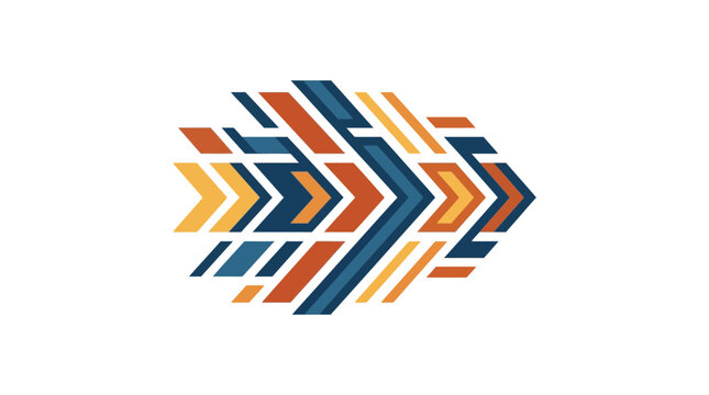 Abstract orange and blue chevron arrowhead pattern.