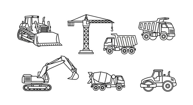Collection of heavy construction vehicles and equipment.