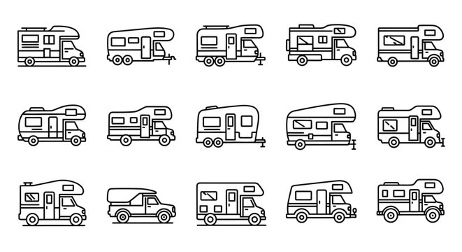 Collection of various camper van illustrations.