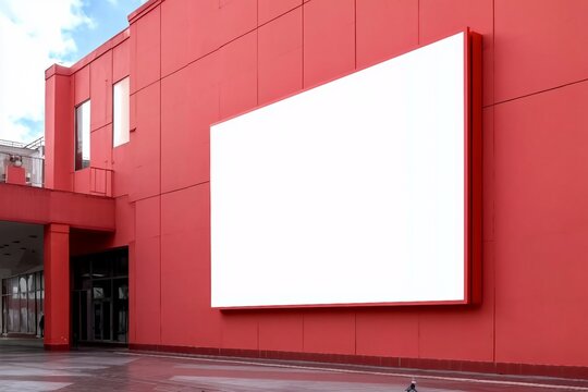 Led display advertising mockup. Isolated screen surface in white for ad design promotion on red shooping mall