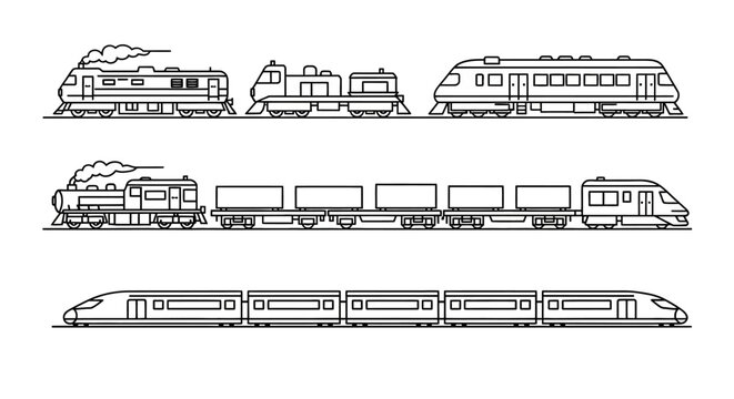 a set of train line drawings.