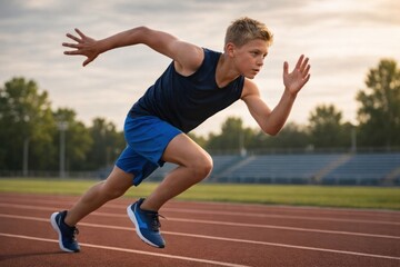 Obraz premium Young athlete sprinting outdoors.