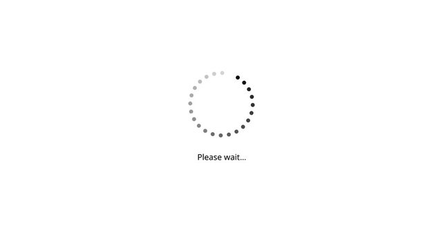 Loading animation please wait screen with circular progress bar and dots buffering