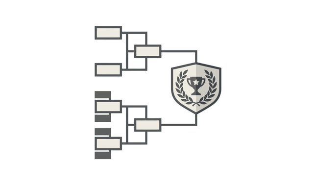 Championship bracket with trophy shield emblem.
