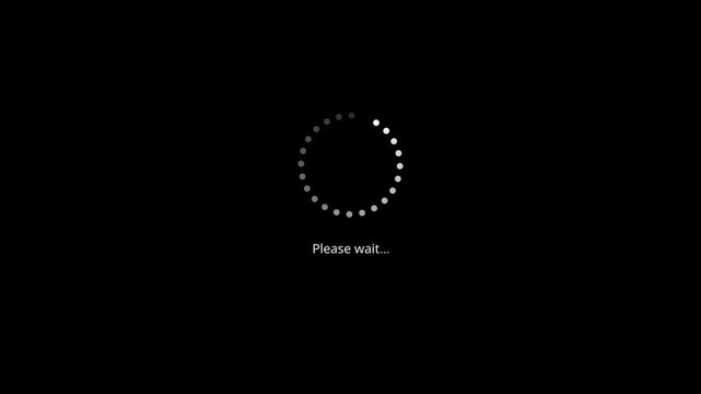 Loading animation with please wait message on black background loading buffering waiting progress circle