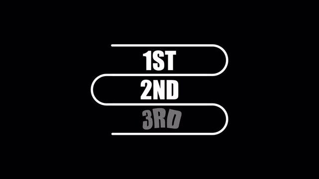 A ranked first second third list on black with outlined bars, useful for result screens, ordered choices, and animated ranking, 1st 2nd 3rd.