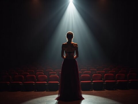 Actress performing on classic theater stage spotlight