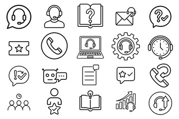 Fototapeta premium Customer Support and Help Desk Icon Set — Call Center, Live Chat, Hotline and Online Service Symbols for Business, Website and App Design 