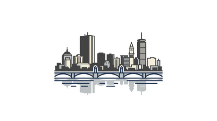 Obraz premium City skyline silhouette with bridge and water reflection.