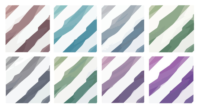 Collection of colorful diagonal striped pattern swatches in various hues on white background for design