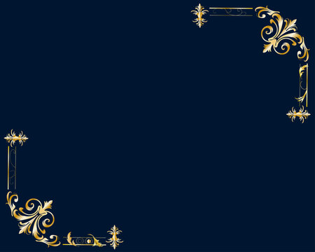 golden frame with stars Luxury gold corner border ornaments on black background