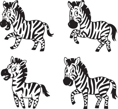 Four zebras walking in different poses