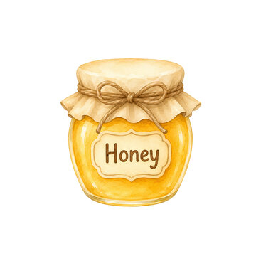 Cute Honey Bee Watercolor Clipart Set with Beehive, Honey Jar, Honeycomb, Flowers and Rainbow