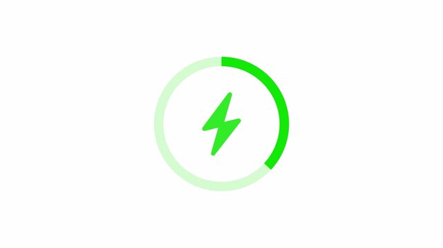 A green battery charge circle progress indicator on white, ideal for power status, charging screens, energy meters, and animated technology graphics.