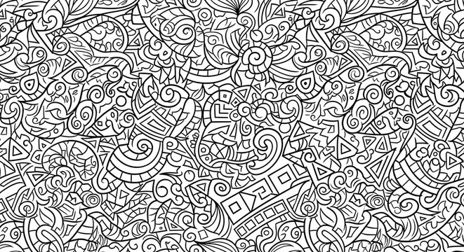 Intricate black and white zentangle pattern for adult coloring books