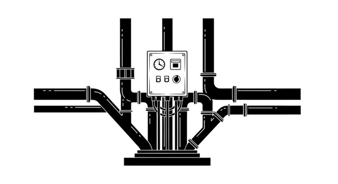 Industrial pipe system with control panel.