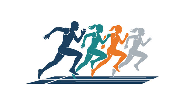 Colorful runners silhouettes on track lanes.