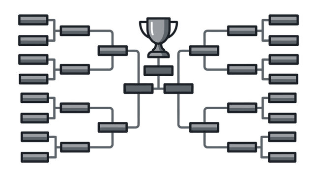 Competitive sports bracket with championship silver trophy cup.