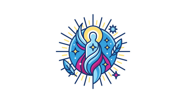 Stylized Angel Icon with Halo and Wings, Divine Symbol