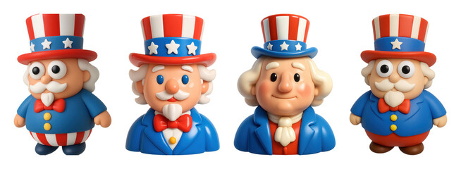 Obraz premium PNG Colorful Uncle Sam figurines collection on transparent background