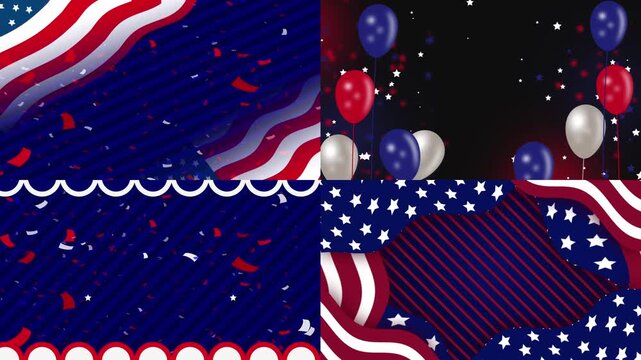 USA Independence Day Patriotic Background Animation Collection with Flags Balloons and Confetti