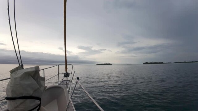 Sailboat View Toward Tropical Islands At Dawn In San Blas Panama