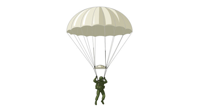 Soldier parachuting with open canopy in mid air.