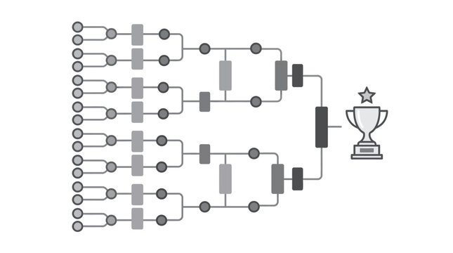 Esports tournament bracket diagram with trophy icon.