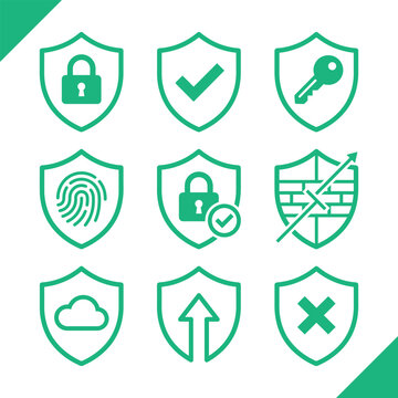 Green Shield Cyber Security and Data Protection Icon Set, ai generate