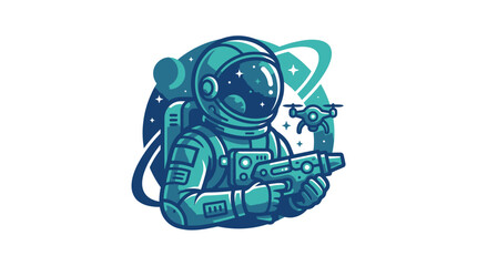 Naklejka premium Astronaut in Space Suit Holding Gun.