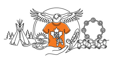 Line art illustration commemorating Indigenous culture and the National Day for Truth and Reconciliation. © Majid_Sa'dan