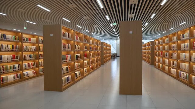 A scene of the interior of a library