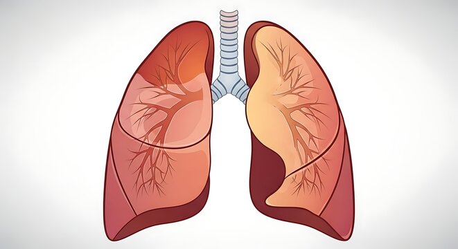 Close-up of two pink lungs with bronchial tubes highlighted.