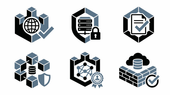 Isometric cybersecurity icons for data protection and cloud storage