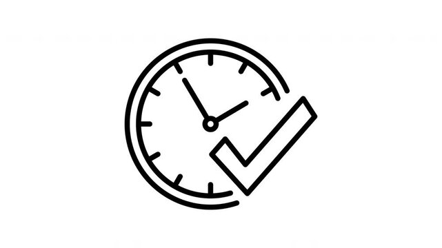 Clock with checkmark line art animation for efficient time management and business deadline completion