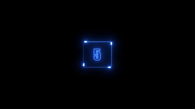 Blue neon number 7 in a square frame on black background Keywords: number, seven, 7, neon, blue, glowing, digital, futuristic, technology, countdown, timer, score, rating, symbol, icon, abstract