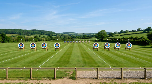 Outdoor Archery Range with Multiple Targets Ready for Training Competition and Practice