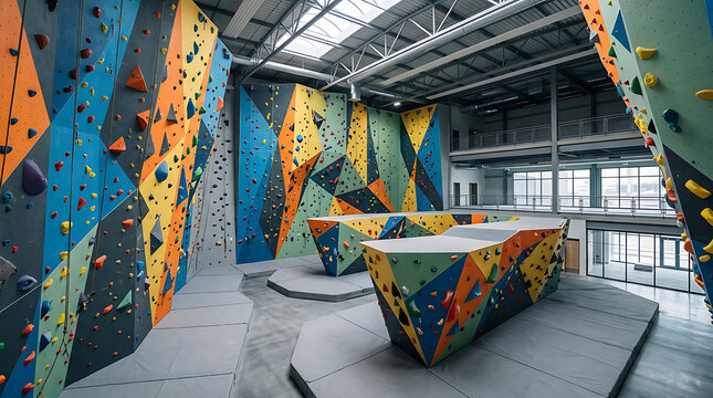 Empty Indoor Climbing Gym Featuring Bouldering Walls and Modern Training Facilities