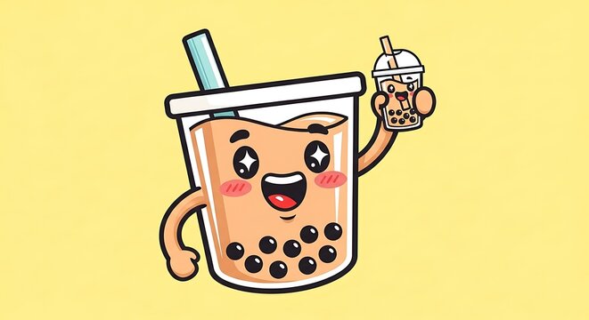 Cute cartoon teapot with expressive face and polka dots.