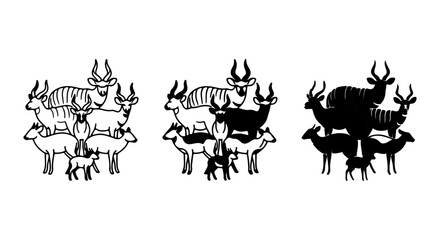 Animal family stack icon set outline solid silhouette, white background, vector Illustration © sarmin