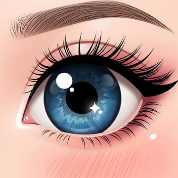 Close-up of a blue eye with dramatic makeup and lashes.