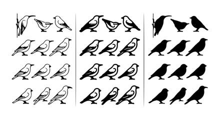 Fototapeta premium Bird icon set outline, solid, silhouette styles, white background, vector Illustration