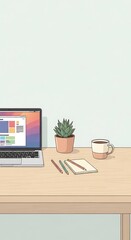 Fototapeta premium Minimalist workspace with modern decor and succulent plant.