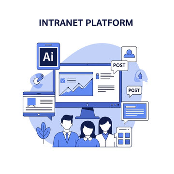 Conceptual illustration of a corporate intranet platform for employee communication and internal data management
