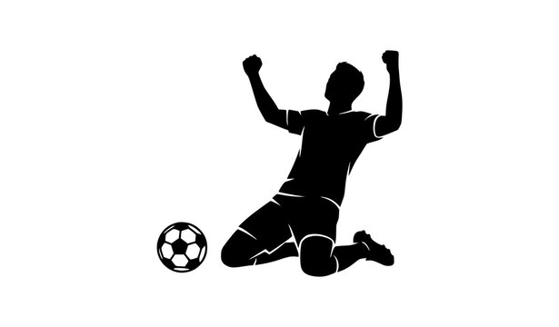 Football player kneeling celebration silhouette with soccer ball vector design