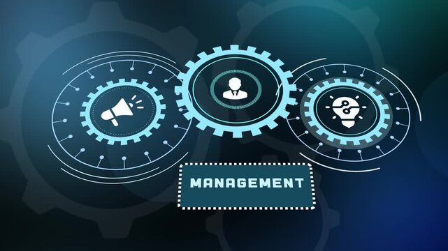Corporate team management and strategic workflow optimization banner with abstract mechanical cogs.