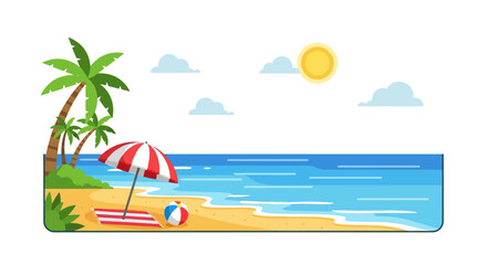 Obraz premium Tropical beach scene with palm trees and ocean view.